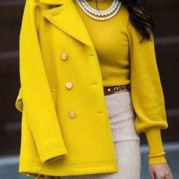 J. Crew Stadium Cloth Nello Gorilla Yellow Majesty Wool Pea Coat - Picture 4 of 8